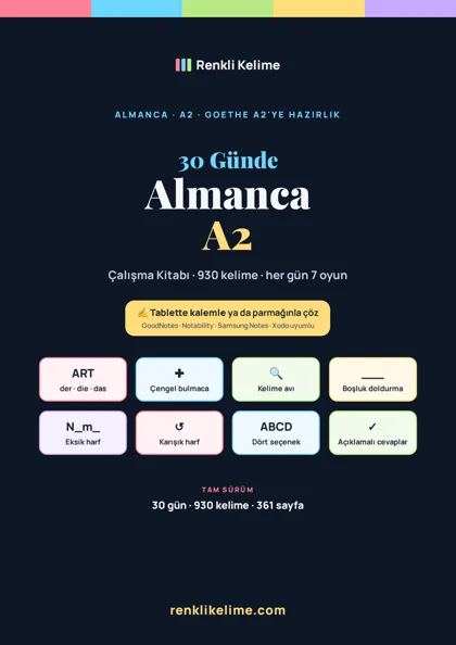 30 Günde Almanca A2 çalışma PDF'i kapağı