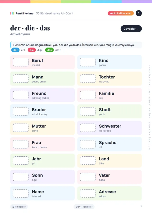 der · die · das sayfası örneği