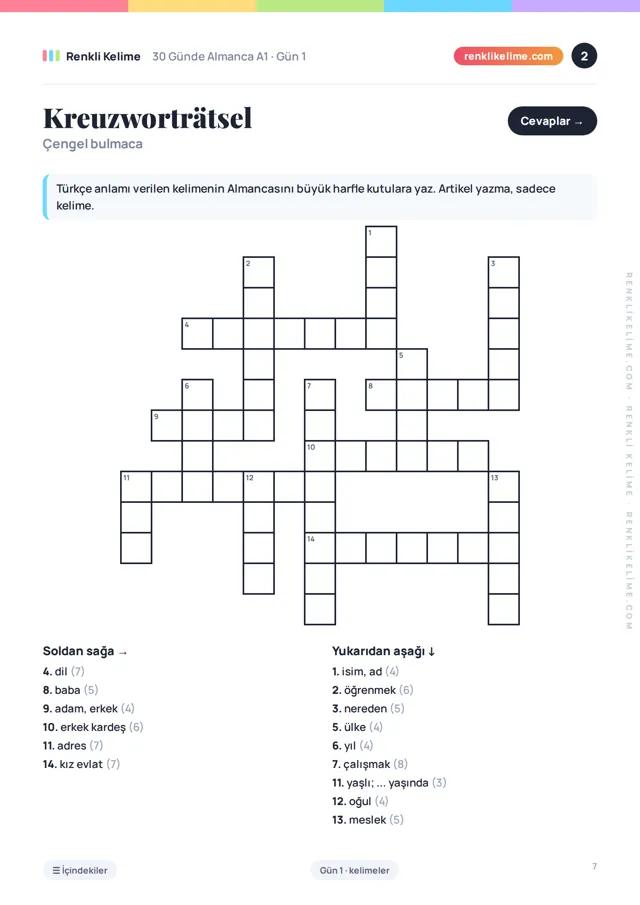 Çengel bulmaca sayfası örneği